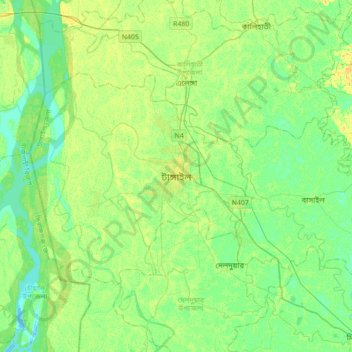 Carte topographique Tangail, altitude, relief