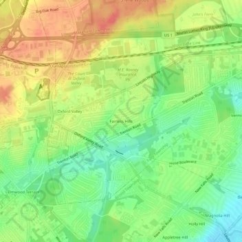 Carte topographique Fairless Hills, altitude, relief