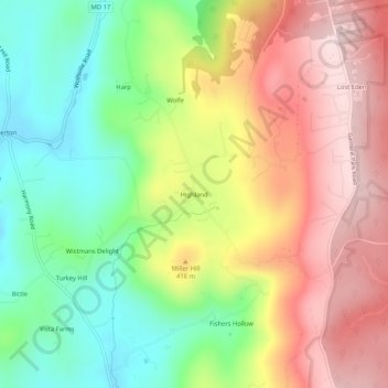 Carte topographique Highland, altitude, relief