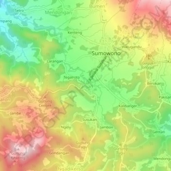 Carte topographique Lanjan, altitude, relief
