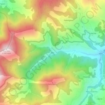 Carte topographique Vejo, altitude, relief