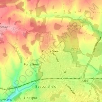 Carte topographique Knotty Green, altitude, relief