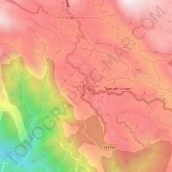 Carte topographique Kuttikkanam, altitude, relief