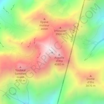 Carte topographique Jbel Toubkal, altitude, relief