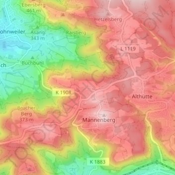 Carte topographique Lutzenberg, altitude, relief