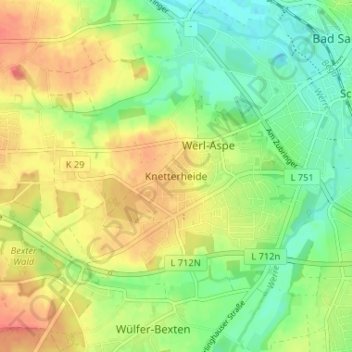 Carte topographique Knetterheide, altitude, relief