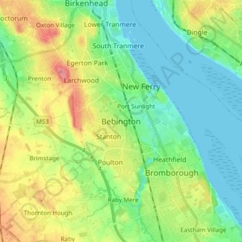 Carte topographique Bebington, altitude, relief