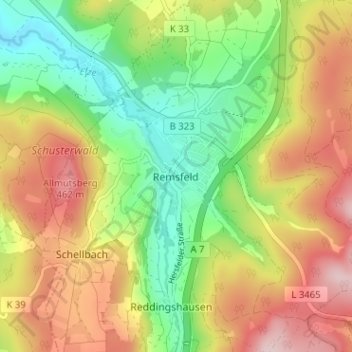 Carte topographique Remsfeld, altitude, relief