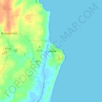 Carte topographique Cahore, altitude, relief