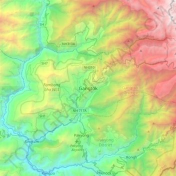 Carte topographique Gangtok, altitude, relief