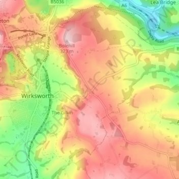 Carte topographique Wirksworth Moor, altitude, relief