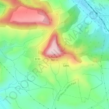 Carte topographique Taulan, altitude, relief