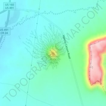 Carte topographique Chimney Rock, altitude, relief