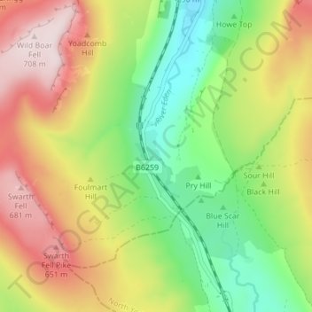 Carte topographique Aisgill, altitude, relief