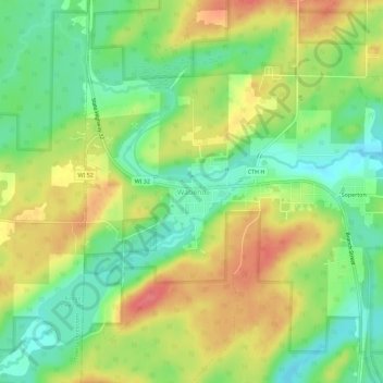 Carte topographique Wabeno, altitude, relief