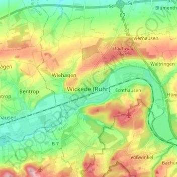 Carte topographique Wickede (Ruhr), altitude, relief