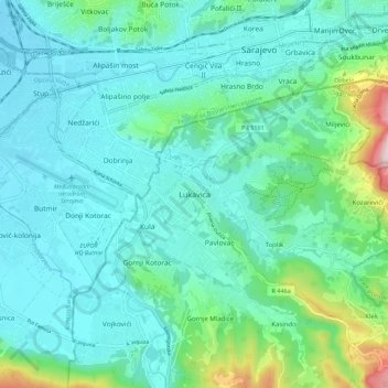 Carte topographique Lukavica, altitude, relief