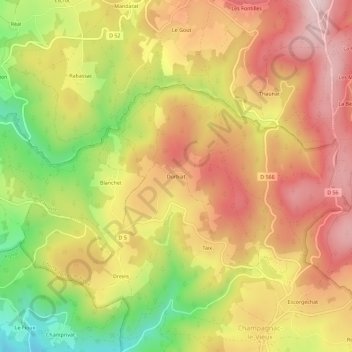 Carte topographique Durbiat, altitude, relief