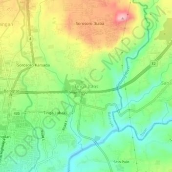 Carte topographique Tinga Itaas, altitude, relief
