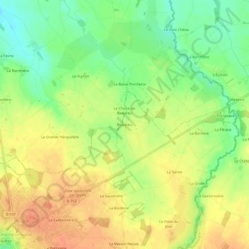 Carte topographique Beaulieu, altitude, relief