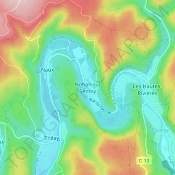 Carte topographique Nohan sur Semoy, altitude, relief