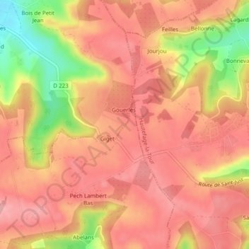 Carte topographique Plantou, altitude, relief
