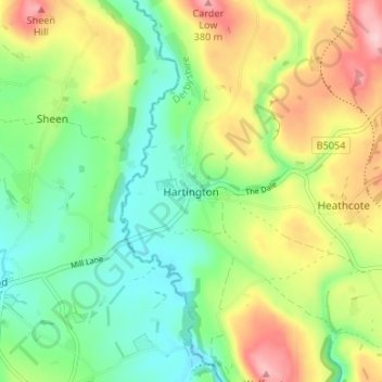 Carte topographique Hartington, altitude, relief