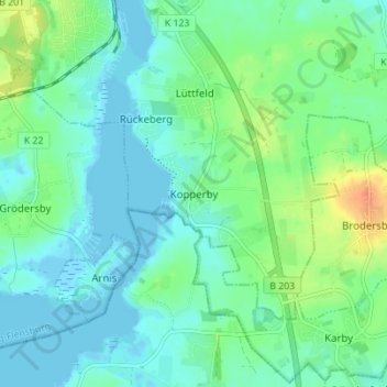 Carte topographique Kopperby, altitude, relief