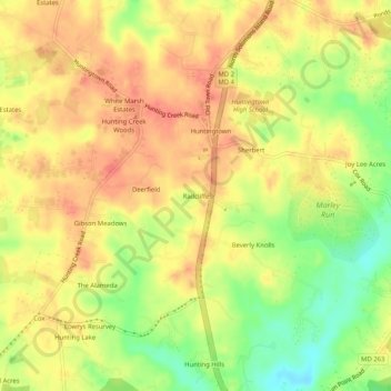 Carte topographique Radcliffe, altitude, relief
