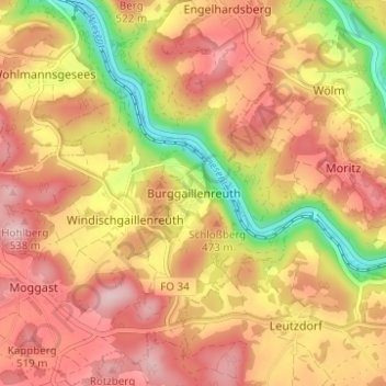 Carte topographique Burggaillenreuth, altitude, relief