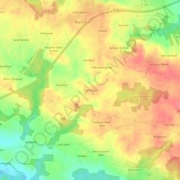 Carte topographique Coët Colay, altitude, relief