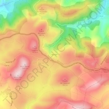 Carte topographique Muratel, altitude, relief