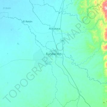 Carte topographique Fundación, altitude, relief
