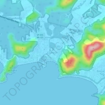 Carte topographique Camburi, altitude, relief