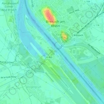 Carte topographique Île du Rhin, altitude, relief