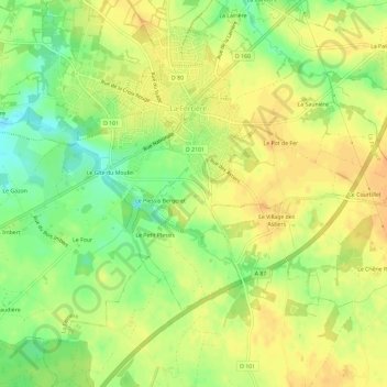 Carte topographique La Borderie, altitude, relief