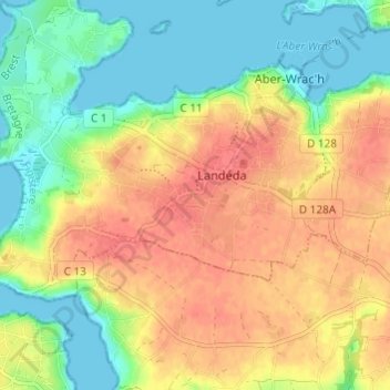 Carte topographique Keruhelgwenn, altitude, relief