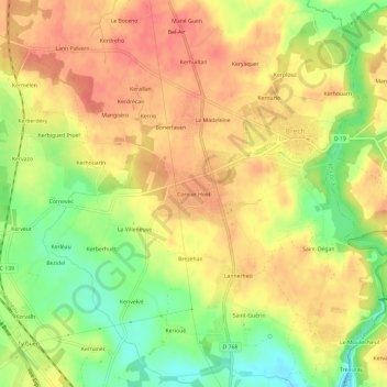Carte topographique Corn er Hoët, altitude, relief