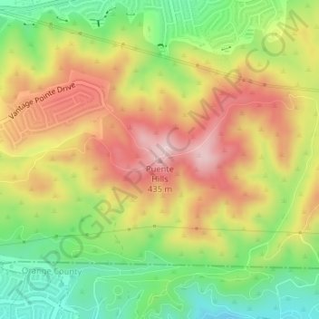 Carte topographique Puente Hills, altitude, relief