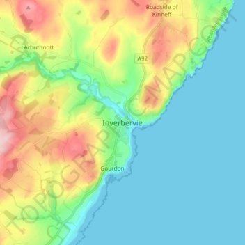 Carte topographique Inverbervie, altitude, relief