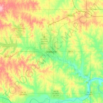 Carte topographique Stillwater, altitude, relief