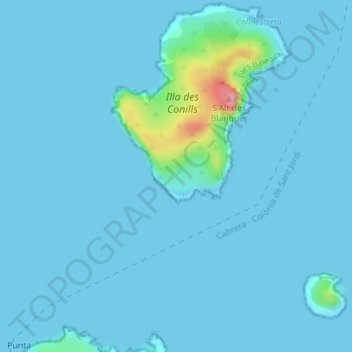 Carte topographique Es Corrals, altitude, relief