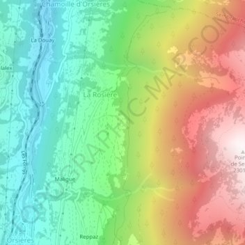 Carte topographique Les Tiérons, altitude, relief