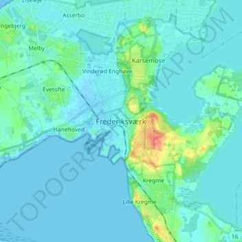 Carte topographique Frederiksværk, altitude, relief