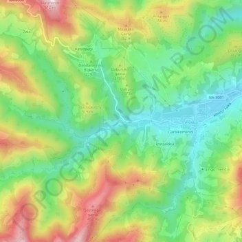 Carte topographique Biurrana, altitude, relief