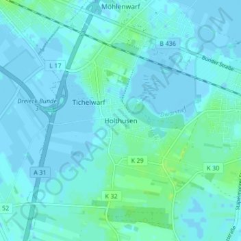 Carte topographique Holthusen, altitude, relief