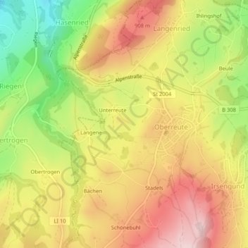 Carte topographique Brühl, altitude, relief