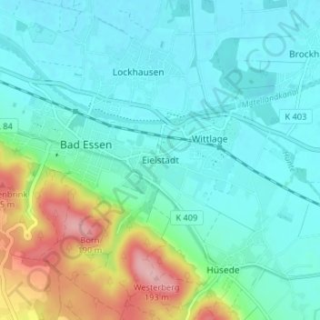 Carte topographique Eielstädt, altitude, relief