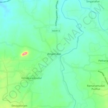 Carte topographique Anaimalai, altitude, relief