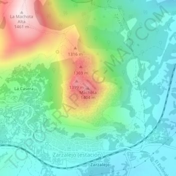 Carte topographique Machota, altitude, relief